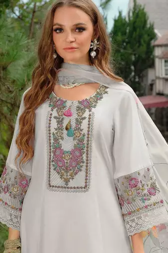 women ethnic motifs embroidered regular thread work liva kurta with trousers & with dupatta