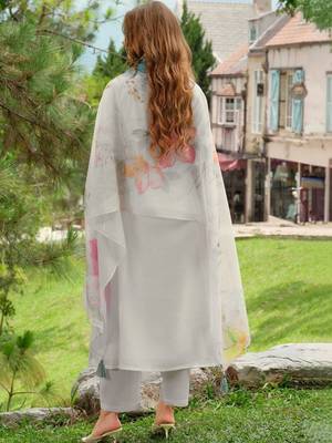 women ethnic motifs embroidered regular thread work liva kurta with trousers & with dupatta 5