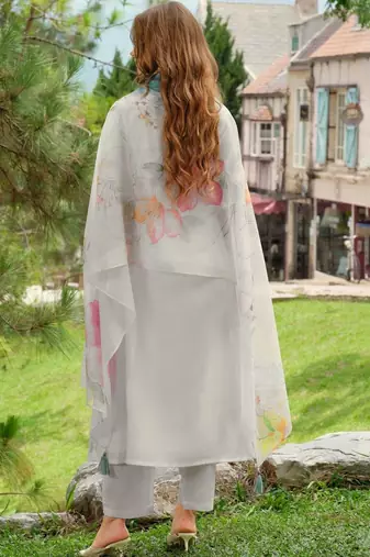 women ethnic motifs embroidered regular thread work liva kurta with trousers & with dupatta