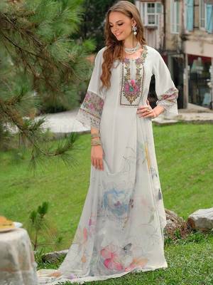 women ethnic motifs embroidered regular thread work liva kurta with trousers & with dupatta 6