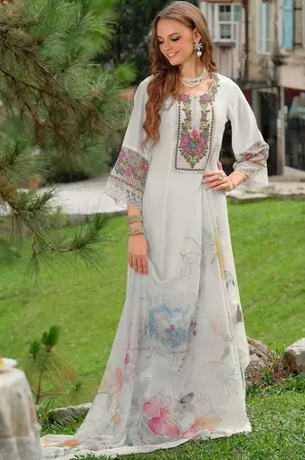 women ethnic motifs embroidered regular thread work liva kurta with trousers & with dupatta