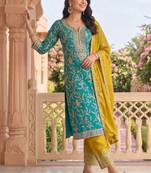 women ethnic motifs embroidered regular thread work kurta with trousers & with dupatta