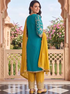 women ethnic motifs embroidered regular thread work kurta with trousers & with dupatta 4