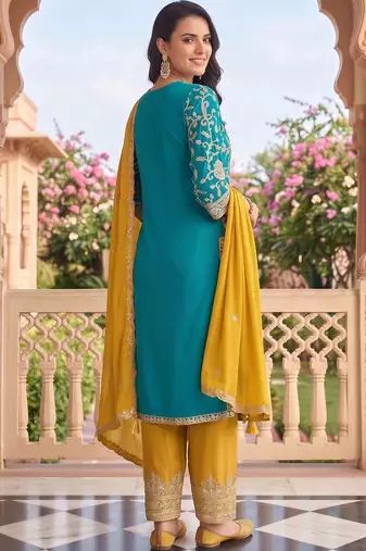 women ethnic motifs embroidered regular thread work kurta with trousers & with dupatta