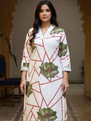 women floral printed regular cotton kurta with trousers 4