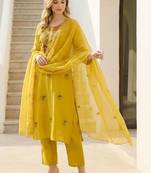 women ethnic motifs embroidered regular thread work kurta with trousers & with dupatta