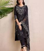 women ethnic motifs embroidered regular thread work kurta with trousers & with dupatta