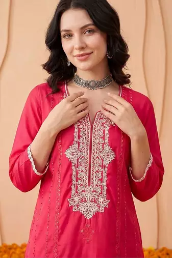 women ethnic motifs embroidered regular thread work kurta with trousers & with dupatta