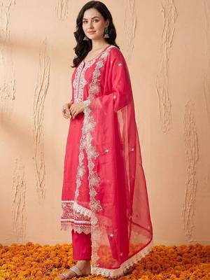 women ethnic motifs embroidered regular thread work kurta with trousers & with dupatta 6