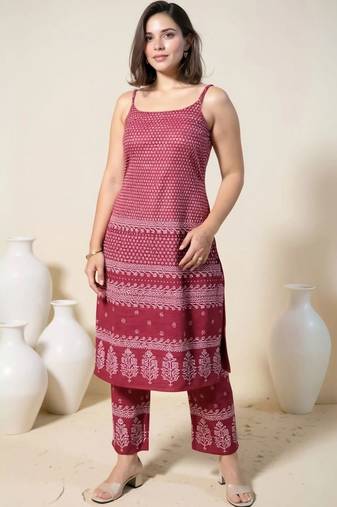 women ethnic motifs printed regular cotton kurta with trousers