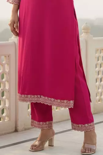 women ethnic motifs embroidered regular thread work kurta with trousers