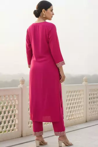 women ethnic motifs embroidered regular thread work kurta with trousers