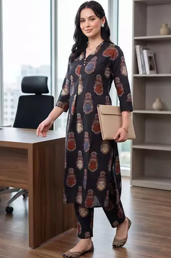 women ethnic motifs printed regular cotton kurta with trousers