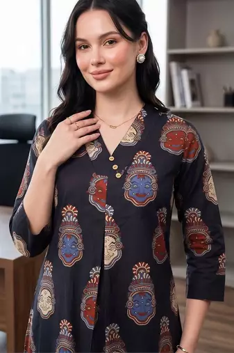 women ethnic motifs printed regular cotton kurta with trousers