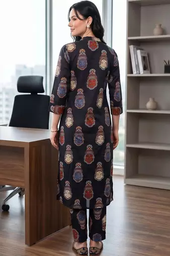 women ethnic motifs printed regular cotton kurta with trousers