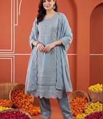 women ethnic motifs embroidered regular thread work kurta with trousers & with dupatta
