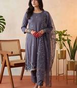 women ethnic motifs embroidered regular sequinned kurta with trousers & with dupatta