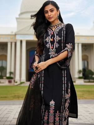 women ethnic motifs embroidered regular thread work kurta with trousers & with dupatta 5