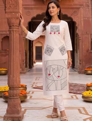 women printed regular cotton kurta with trousers 1