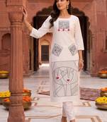 women printed regular cotton kurta with trousers