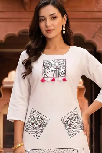 women printed regular cotton kurta with trousers