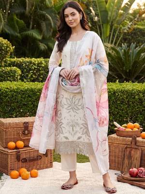 women ethnic motifs embroidered regular thread work kurta with trousers & with dupatta 6