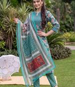 women floral printed regular cotton kurta with trousers & with dupatta