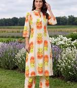 women printed regular cotton kurta with trousers