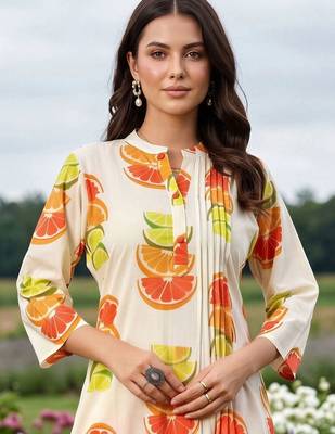women printed regular cotton kurta with trousers 2
