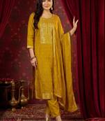 women ethnic motifs embroidered regular kurta with trousers & with dupatta
