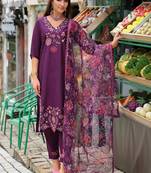 women floral embroidered regular thread work liva kurta with trousers & with dupatta