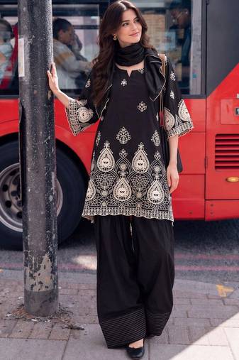 women ethnic motifs embroidered regular thread work kurta with palazzos & dupatta