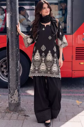 women ethnic motifs embroidered regular thread work kurta with palazzos & dupatta