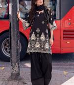 women ethnic motifs embroidered regular thread work kurta with palazzos & dupatta