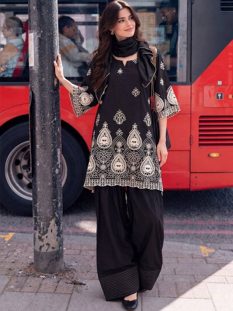 women ethnic motifs embroidered regular thread work kurta with palazzos & dupatta