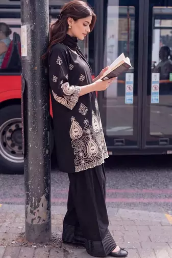 women ethnic motifs embroidered regular thread work kurta with palazzos & dupatta