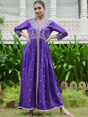 women ethnic motifs embroidered angrakha thread work kurta with palazzos 1