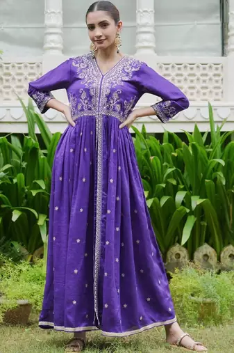 women ethnic motifs embroidered angrakha thread work kurta with palazzos