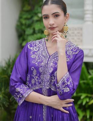 women ethnic motifs embroidered angrakha thread work kurta with palazzos 4