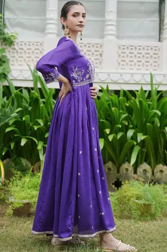 women ethnic motifs embroidered angrakha thread work kurta with palazzos