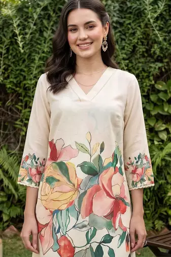 floral printed regular kurta with trousers & with dupatta
