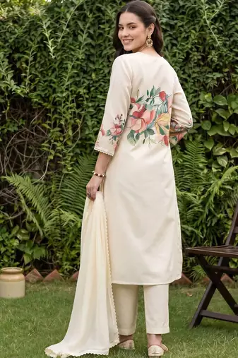 floral printed regular kurta with trousers & with dupatta