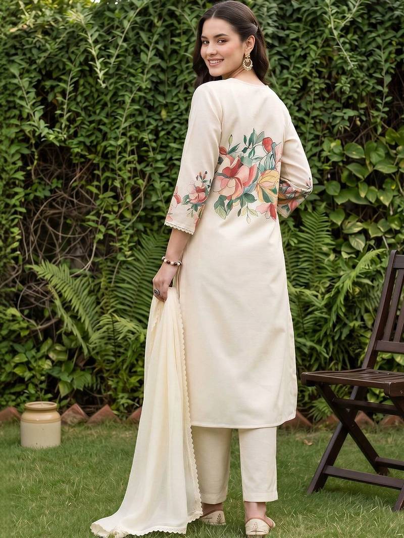 floral printed regular kurta with trousers & with dupatta
