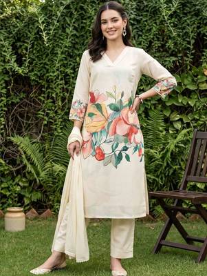floral printed regular kurta with trousers & with dupatta 1