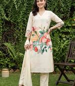 floral printed regular kurta with trousers & with dupatta