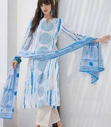 women printed regular cotton kurta with trousers & with dupatta