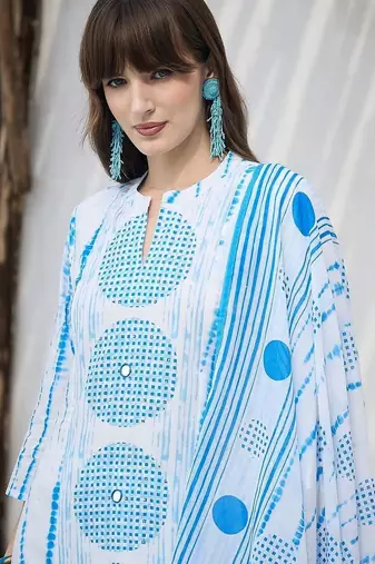 women printed regular cotton kurta with trousers & with dupatta