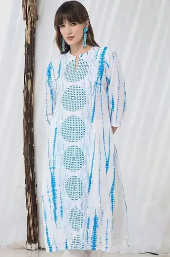women printed regular cotton kurta with trousers & with dupatta