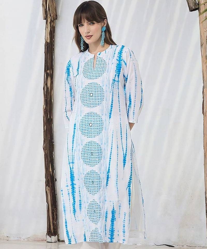 women printed regular cotton kurta with trousers & with dupatta