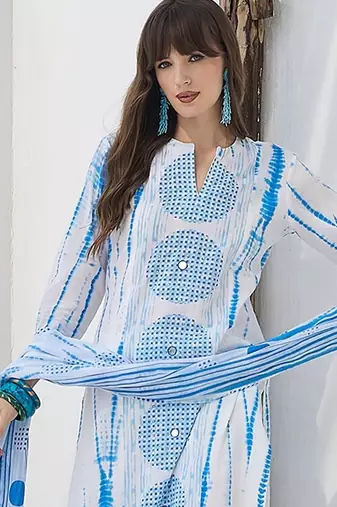 women printed regular cotton kurta with trousers & with dupatta